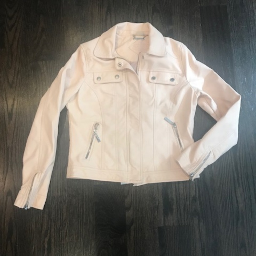 Pink Faux Leather Motorcycle Jacket Size M